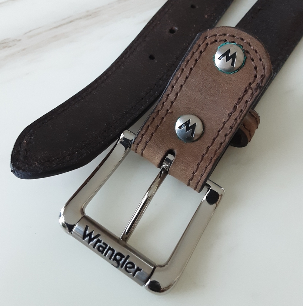 WRANGLER Removable SS Buckle|Tan Full Grain Leather Mens Western Belt Sz 44 -VTG